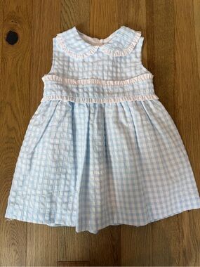 💙 Sal & Pimenta Girls Blue Gingham Seersucker Dress 2T NWT